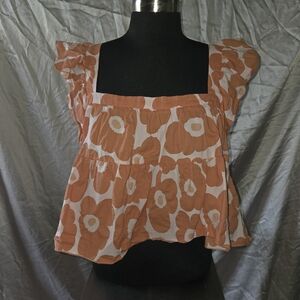 Jacquie The Label Light Pink & Orange Floral Square-Neck Ruffle Tank